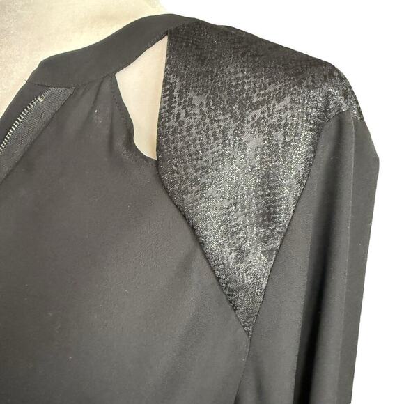 KUT FROM THE KLOTH WOMENS BLACK SHEER Blouse 3/4 Zip Cut Out Shoulder Design XL - Picture 3 of 14